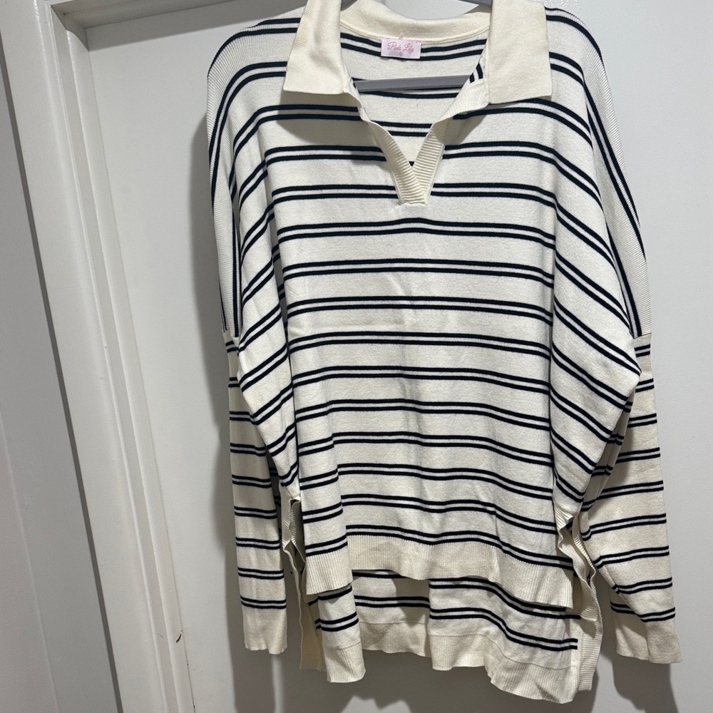 Pink Lily Black and Cream Knit Sweater